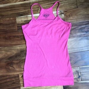 Long pink racer back tank top with rainbow heart